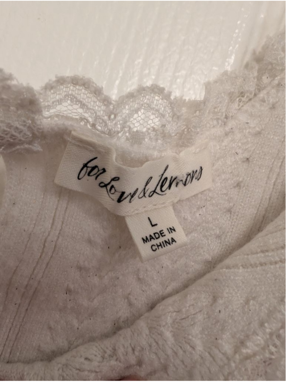 Women's For Love & Lemons White Lace Trim Knit Tank Top L Dainty Romantic - Picture 4 of 8